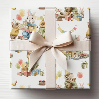 Vintage Rabbit and Animals Birthday Wrapping Paper