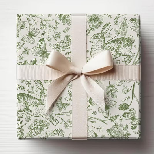 French Green Toile Easter Wrapping Paper, Adorable Bunnies Gift Wrap, Wrapping Paper, Easter Gift, Easter Basket, Easter Rabbit