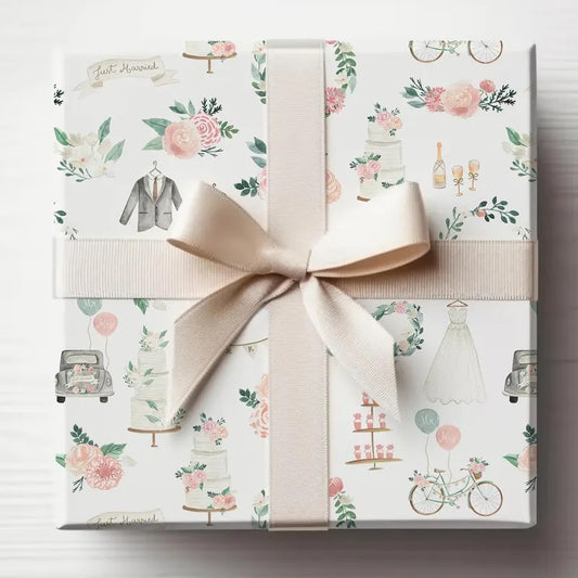Just Married Wedding Wrapping Paper, Gifts for Bridal Shower, Gifts for Wedding, Special Occasion Gift Wrap Roll