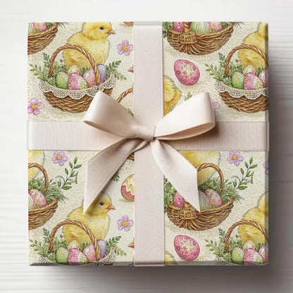 Easter Chicks and Baskets Wrapping Paper, Adorable Chicks Gift Wrap, Wrapping Paper, Easter Gift, Easter Basket, Easter Rabbit