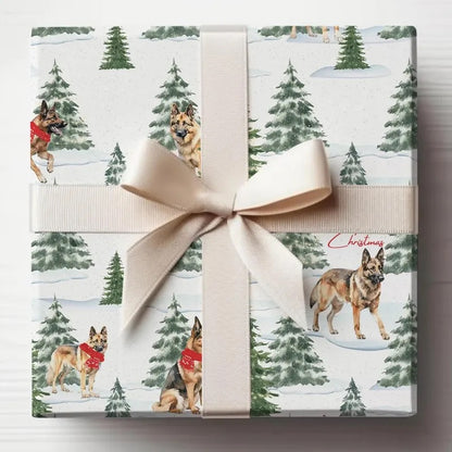 Snowy German Shepherd Christmas Wrapping Paper
