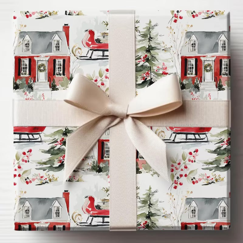 Christmas Abstract Snowy House & Sled