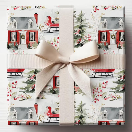 Christmas Abstract Snowy House & Sled