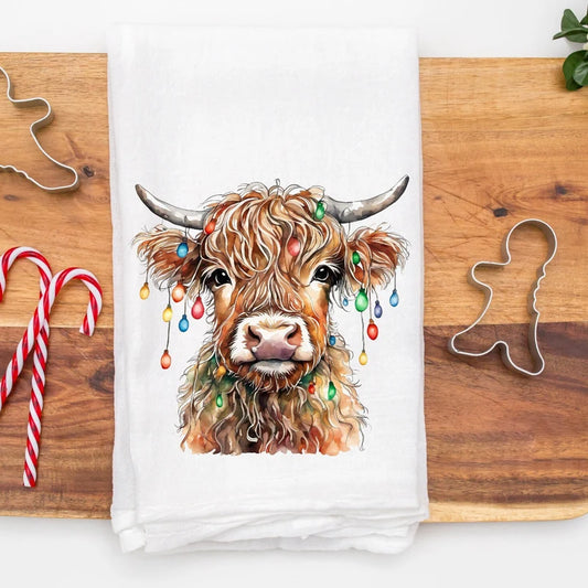 Highland Cow Christmas Hand Towel