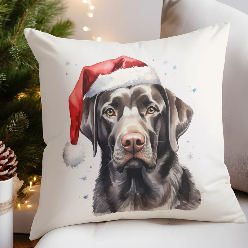 Black Labrador Retriever Christmas Throw Pillow Cover