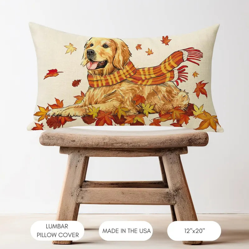 Fall Golden Retriever Lumbar Pillow Cover