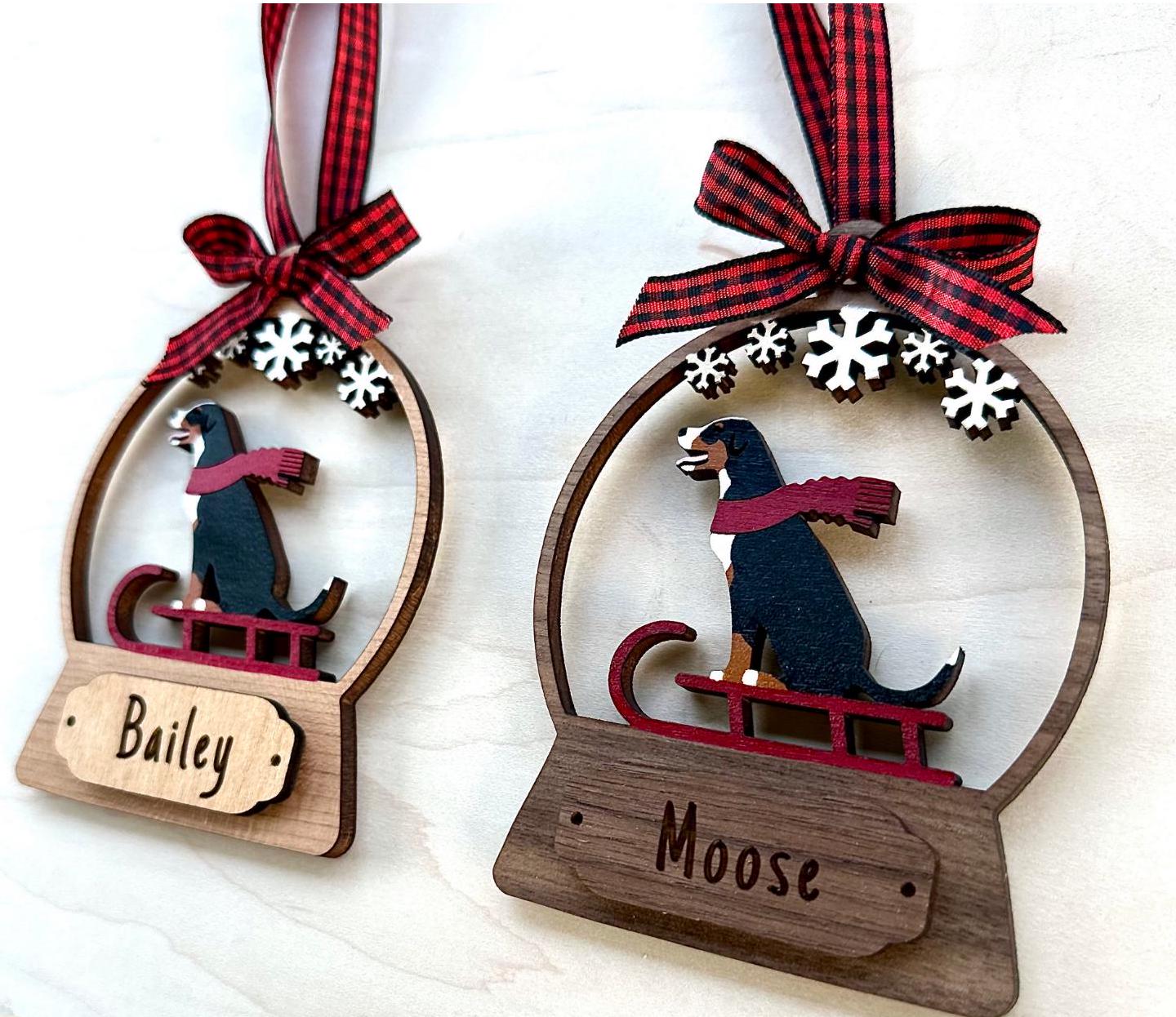 Greater Swiss Mountain Dog Sledding Ornament