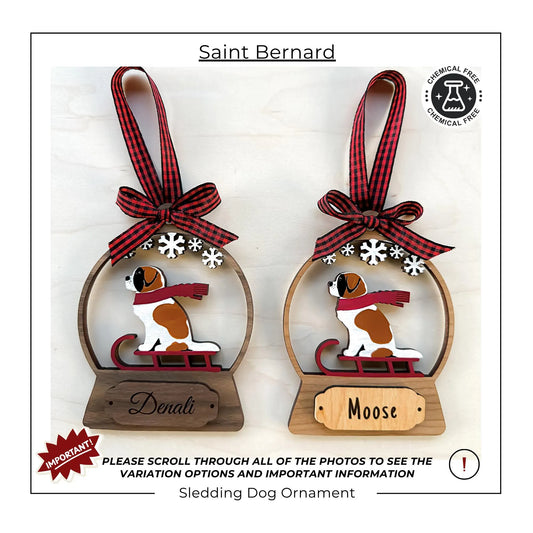 Saint Bernard Sledding Dog Ornament