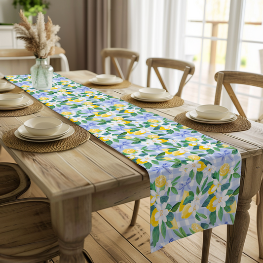 Summer Lemons and Blue Ribbon Coquette Table Runner