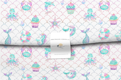 Colorful Mermaid Cupcakes and Sea Animals Wrapping Paper