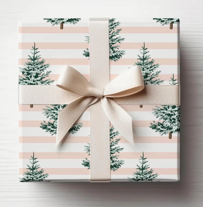 Light Pink Stripe Christmas Wrapping Paper