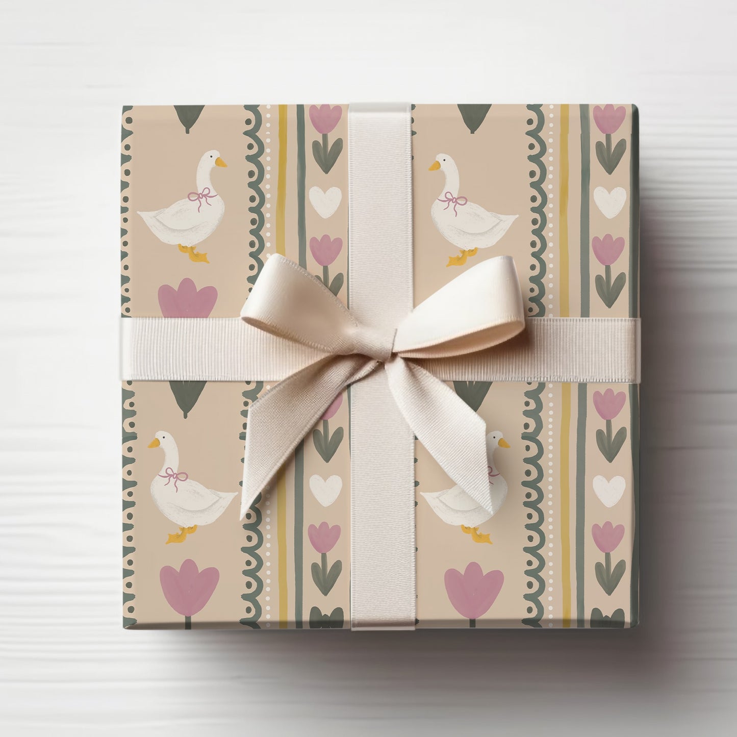 Cottagecore Watercolor Goose & Tulips