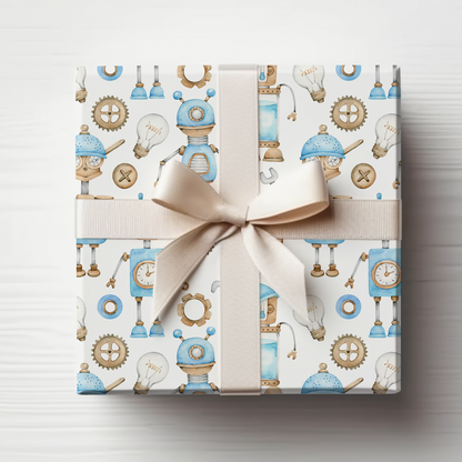 Robots Theme Kids Birthday Gift Wrap