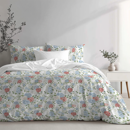 Patriotic Red White and Blue Watercolor Hydrangeas Summer Duvet Cover