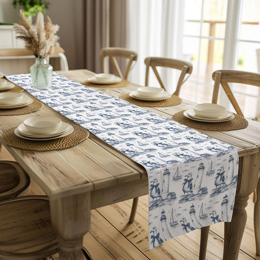 Summer Seagull & Lighthouse Sketched Line Art Table Runner