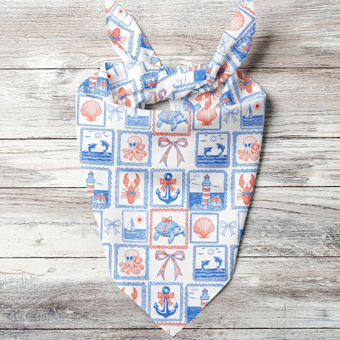Hand Sketched Summer Line Art Dog Bandana, Summer Dog Apparel, Summer Dog, Nautical Beach Dog Bandana