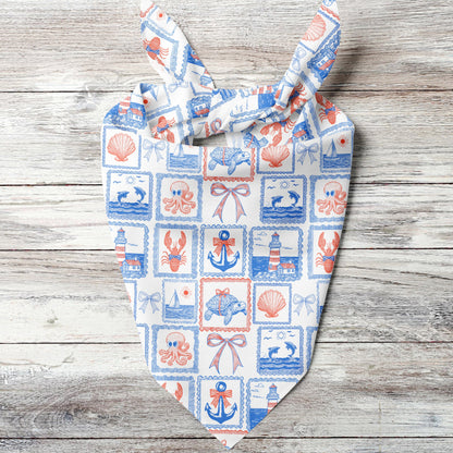 Hand Sketched Summer Line Art Dog Bandana, Summer Dog Apparel, Summer Dog, Nautical Beach Dog Bandana