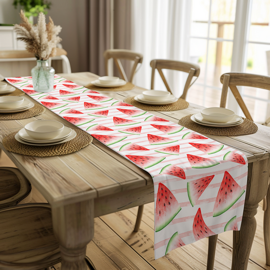 Watercolor Watermelon & Stripes Table Runner