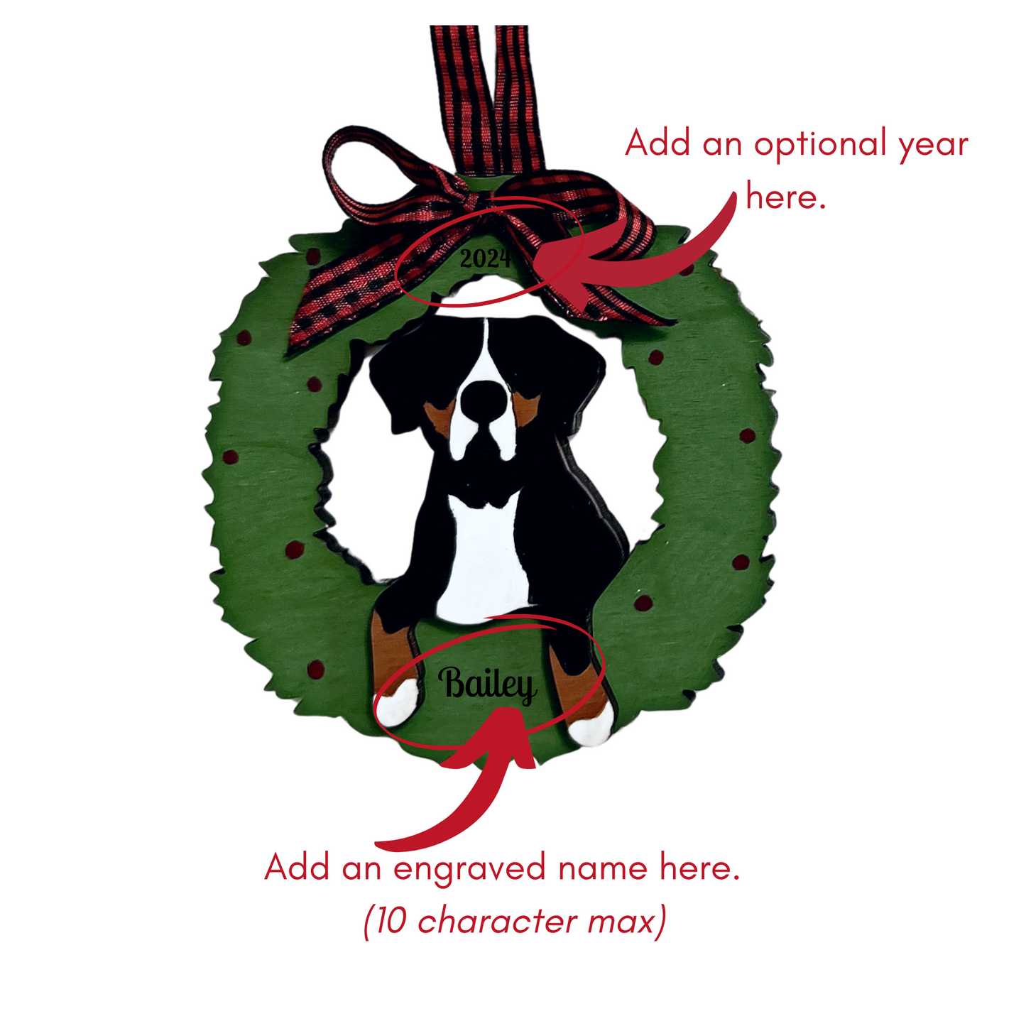 Greater Swiss Mountain Dog Wreath Ornament